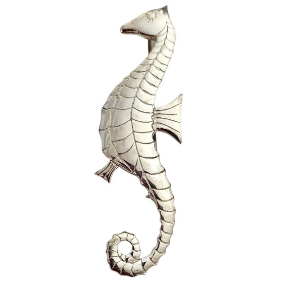 Sterling Silver Seahorse Brooch Pin Signed By Maker L502 - Picture 11 of 11